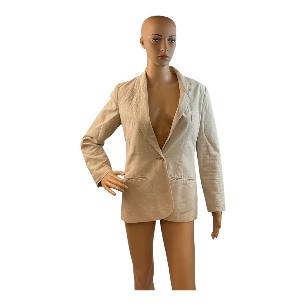Adolfo Studio Women's Linen Blend Jacket Blazer Beige Color Lined Size 4P.